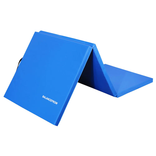 BalanceFrom 6x2 Feet 3-Panel Folding Gymnastics Mat – 1.5-Inch Thick Pad with Vinyl Surface and Carrying Handles for Tumbling, Yoga, Pilates, Home Workouts, and Martial Arts