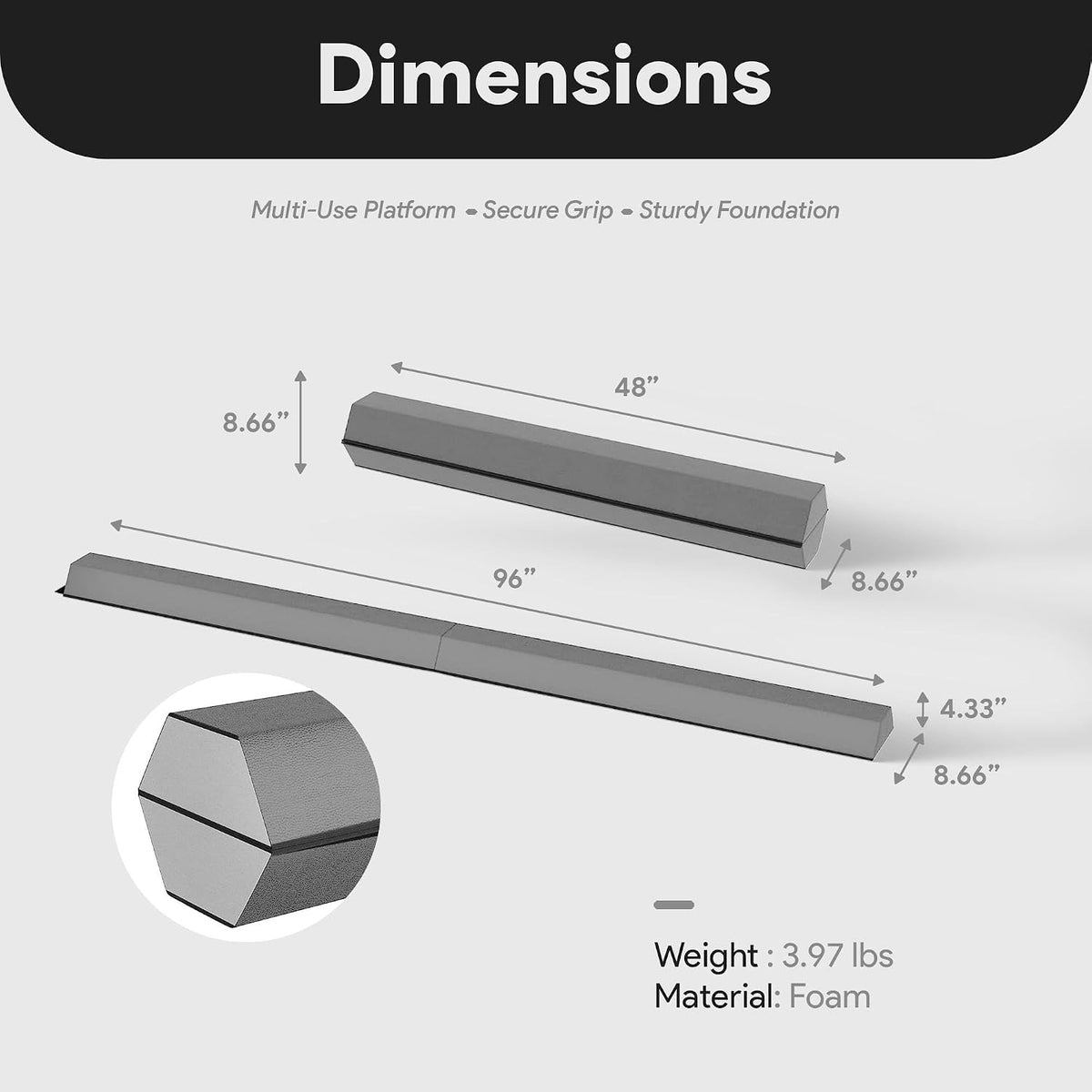 BalanceFrom PU-Covered High-Density Folding Foam Balance Beam, 8- or 9-Foot Options – Portable Training Equipment with Hook-and-Loop Connector for Gymnastics, Cheer, and Martial Arts