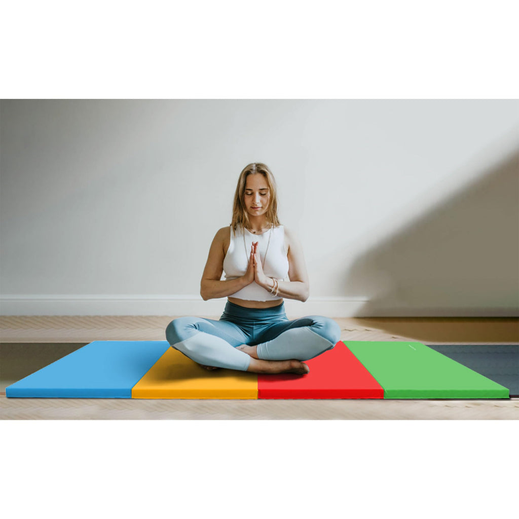 BalanceFrom 6x4 Feet 4-Panel Folding Gymnastics Mat – 2-Inch Thick Pad with Vinyl Surface and Carrying Handles for Tumbling, Yoga, Pilates, Home Workouts, and Martial Arts