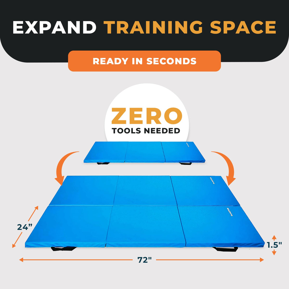 BalanceFrom 6x2 Feet 3-Panel Folding Gymnastics Mat – 1.5-Inch Thick Pad with Vinyl Surface and Carrying Handles for Tumbling, Yoga, Pilates, Home Workouts, and Martial Arts