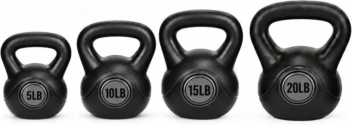 BalanceFrom Vinyl Kettlebell Set, 30/45/50/75 Pound Options – Cement-Filled Strength Training Weights with Ergonomic Grip and Color Coding for Full Body Fitness at Home or Gym