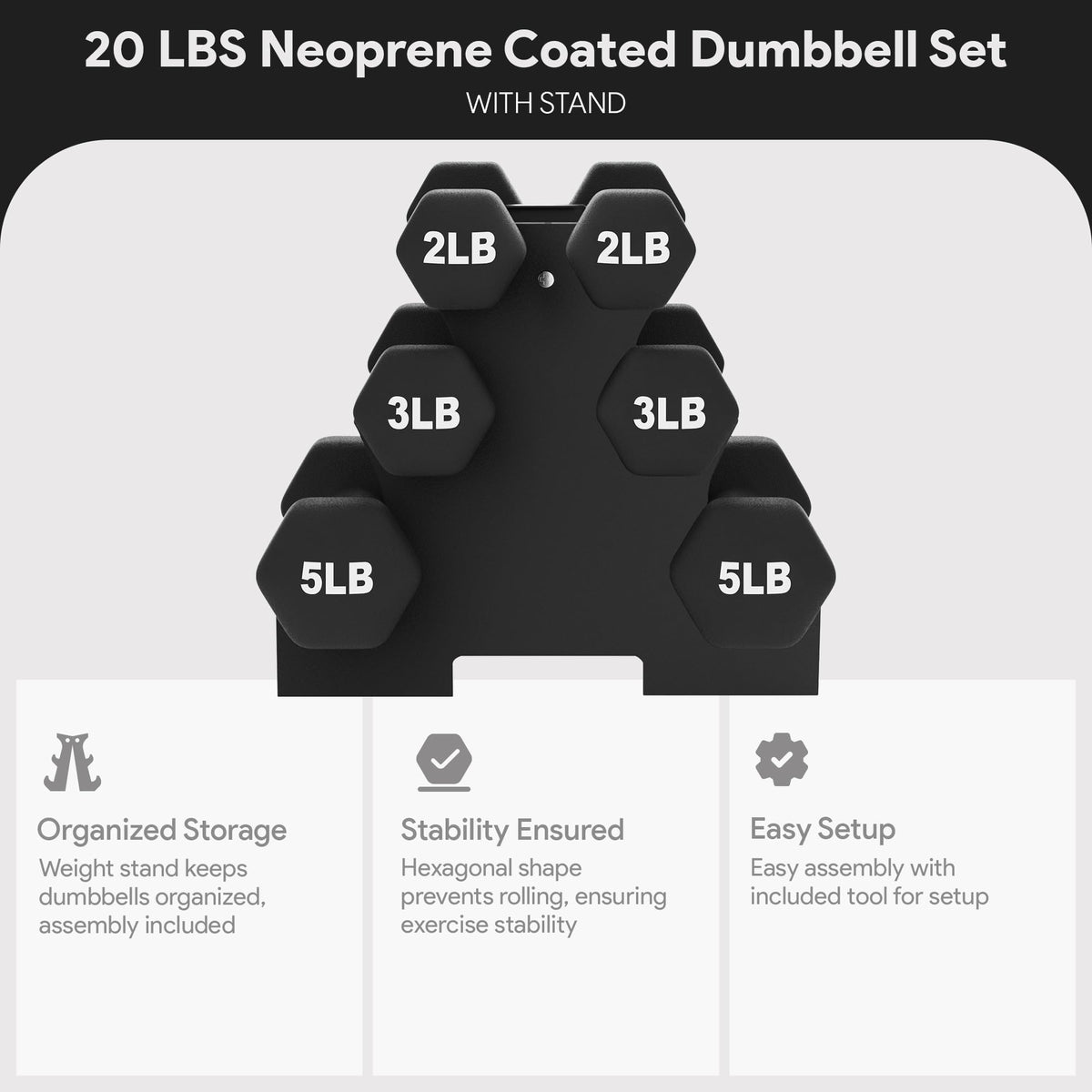 BalanceFrom Neoprene Dumbbell Set with Rack - Non-Slip Strength Training Weights for Home Gym & Fitness Equipment, Multiple Sizes