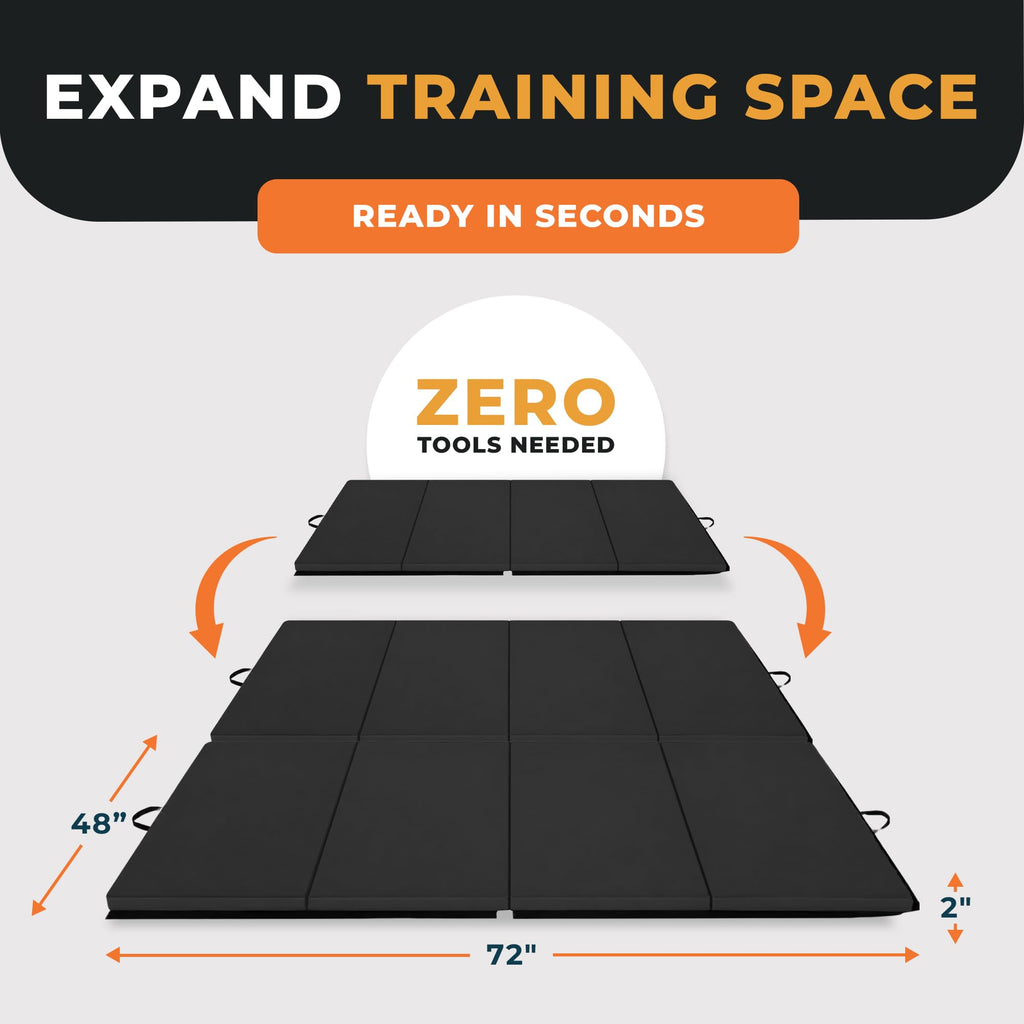 BalanceFrom 6x4 Feet 4-Panel Folding Gymnastics Mat – 2-Inch Thick Pad with Vinyl Surface and Carrying Handles for Tumbling, Yoga, Pilates, Home Workouts, and Martial Arts