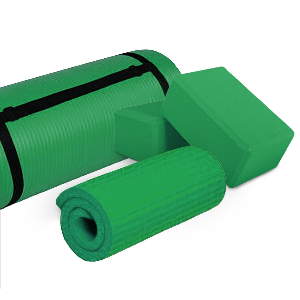 BalanceFrom 71x24 Inches Yoga Mat with Knee Pad and Optional Blocks – Extra 1-Inch Thick Non-Slip Foam with Anti-Tear Surface and Carrying Strap for Home, Studio, or Gym Workouts