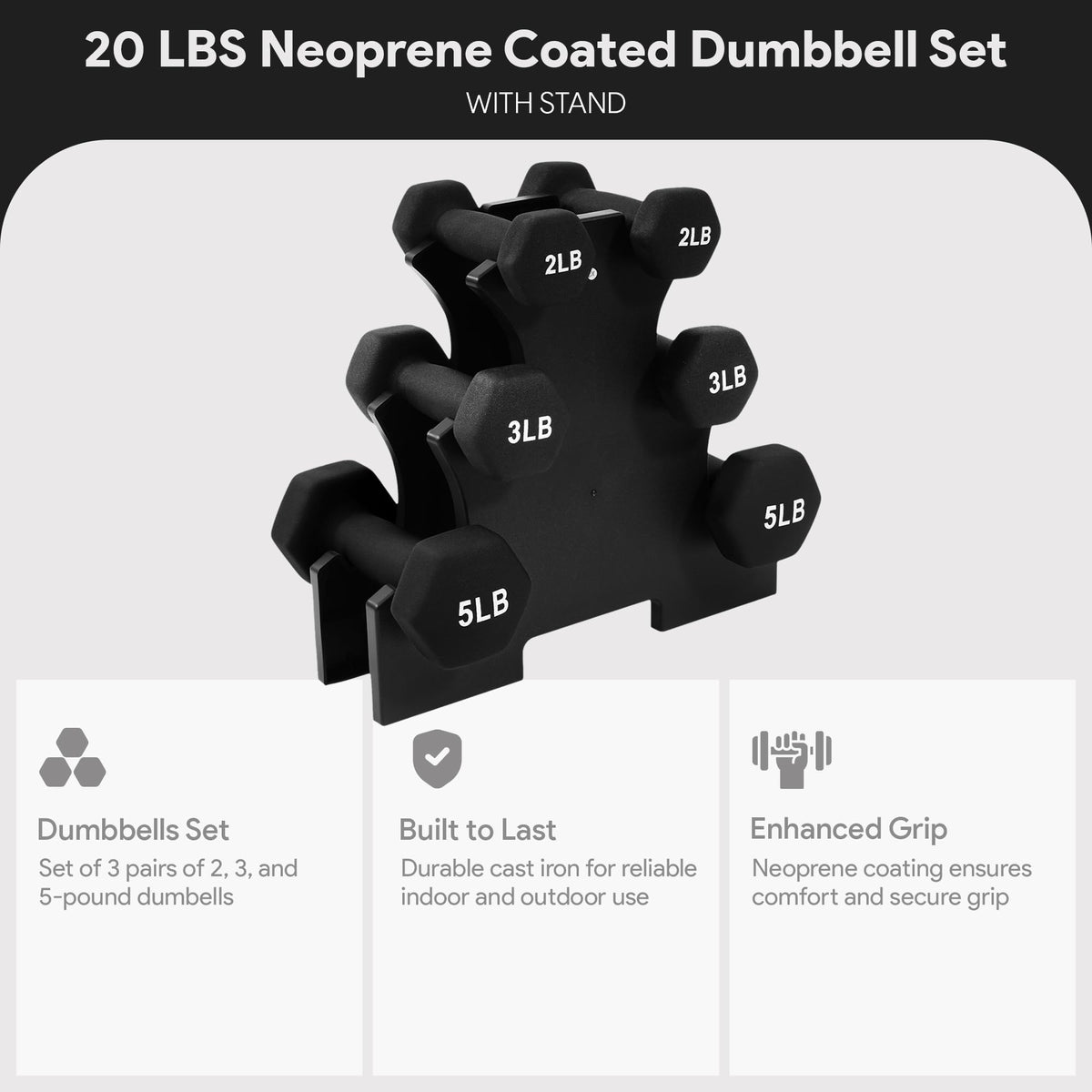 BalanceFrom Neoprene Dumbbell Set with Rack - Non-Slip Strength Training Weights for Home Gym & Fitness Equipment, Multiple Sizes