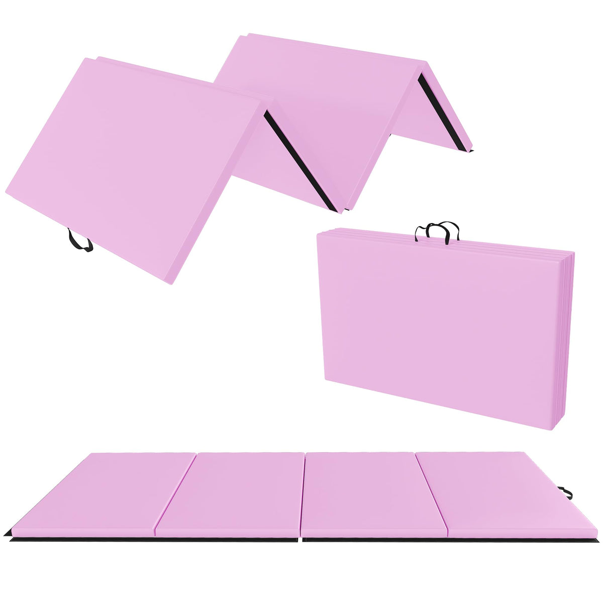 BalanceFrom 10x4 Feet 4-Panel Folding Gymnastics Mat – 2-Inch Thick Pad with Vinyl Surface and Carrying Handles for Tumbling, Yoga, Pilates, Home Workouts, and Martial Arts