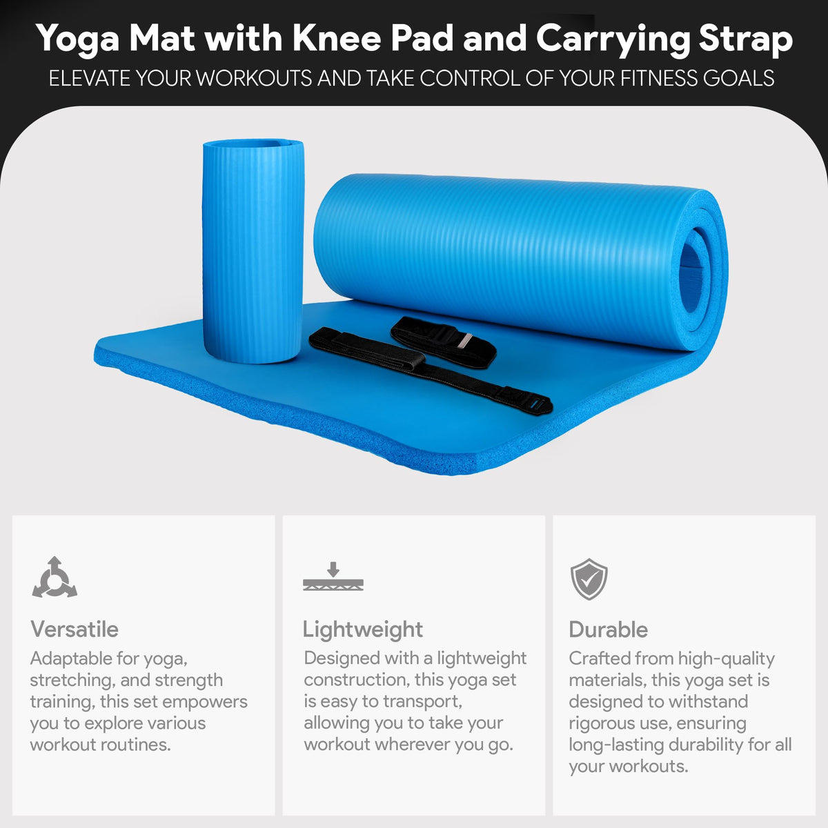 BalanceFrom 71x24 Inches Yoga Mat with Knee Pad and Optional Blocks – Extra 1-Inch Thick Non-Slip Foam with Anti-Tear Surface and Carrying Strap for Home, Studio, or Gym Workouts