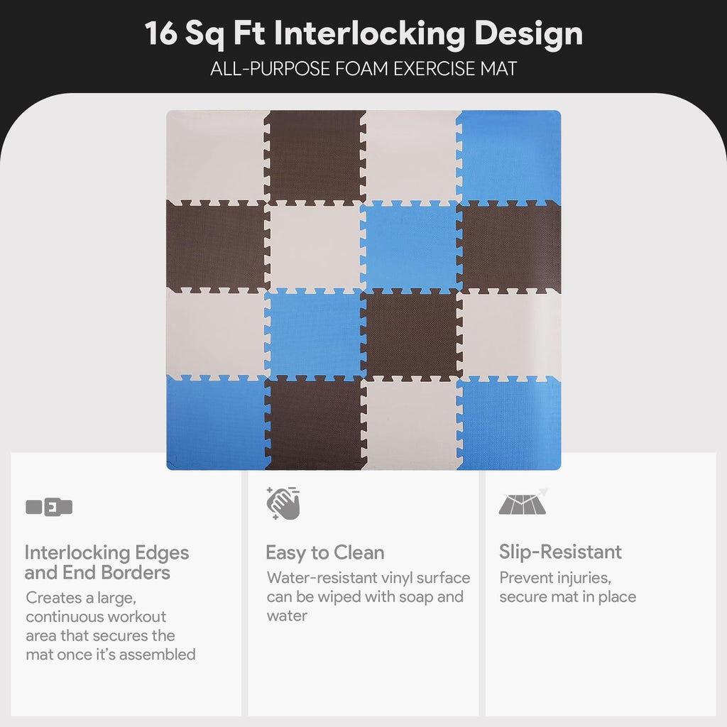 BalanceFrom 16-Pack 12x12 Inches EVA Interlocking Foam Play Tile Mat, Cream/Gray/Beige – 0.4-Inch Thick Non-Slip Puzzle Flooring for 16 Square Feet in Playroom, Nursery, or Playpen at Home