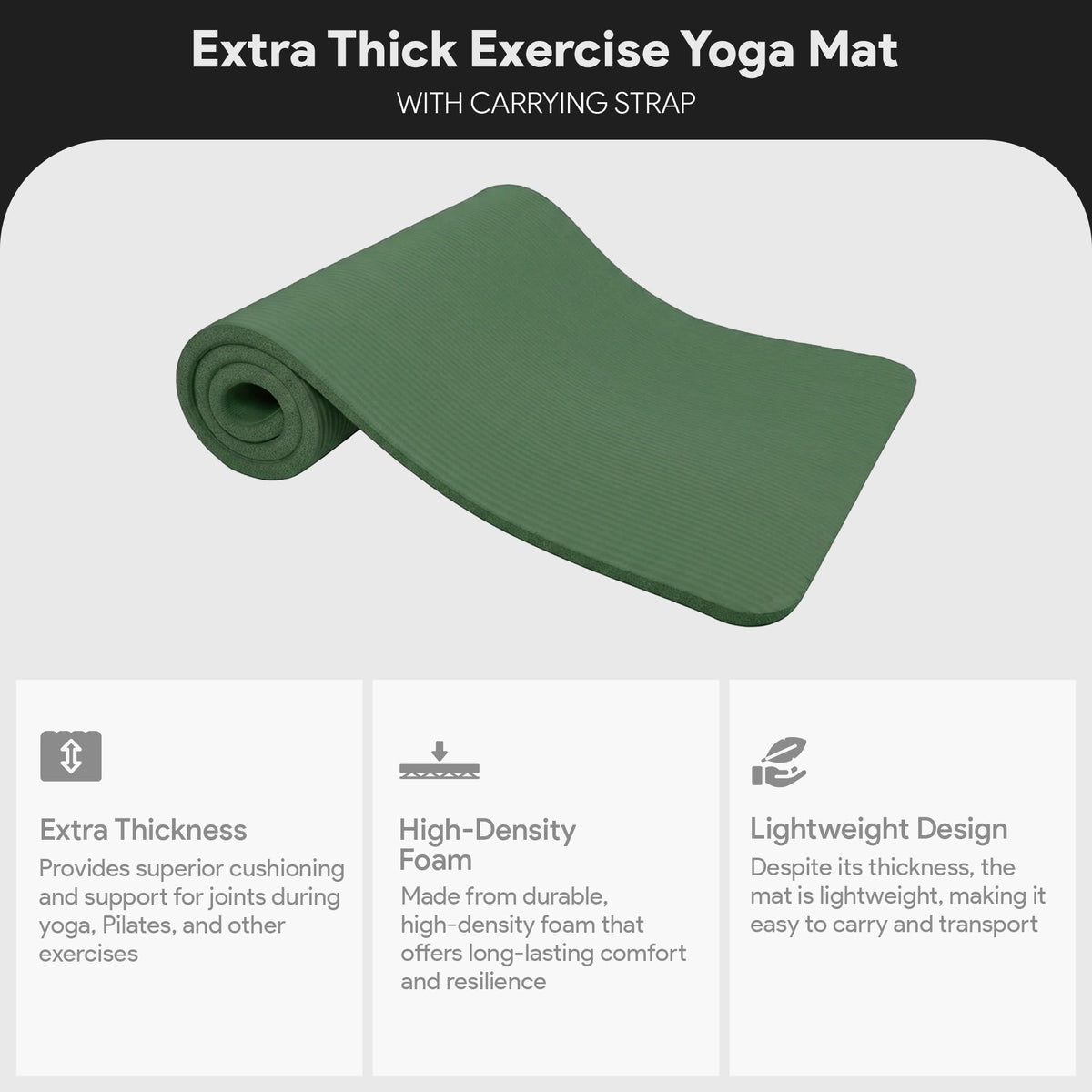 BalanceFrom All Purpose 1-Inch Extra Thick High Density Anti-Tear Exercise Yoga Mat with Carrying Strap, Multiple Colors