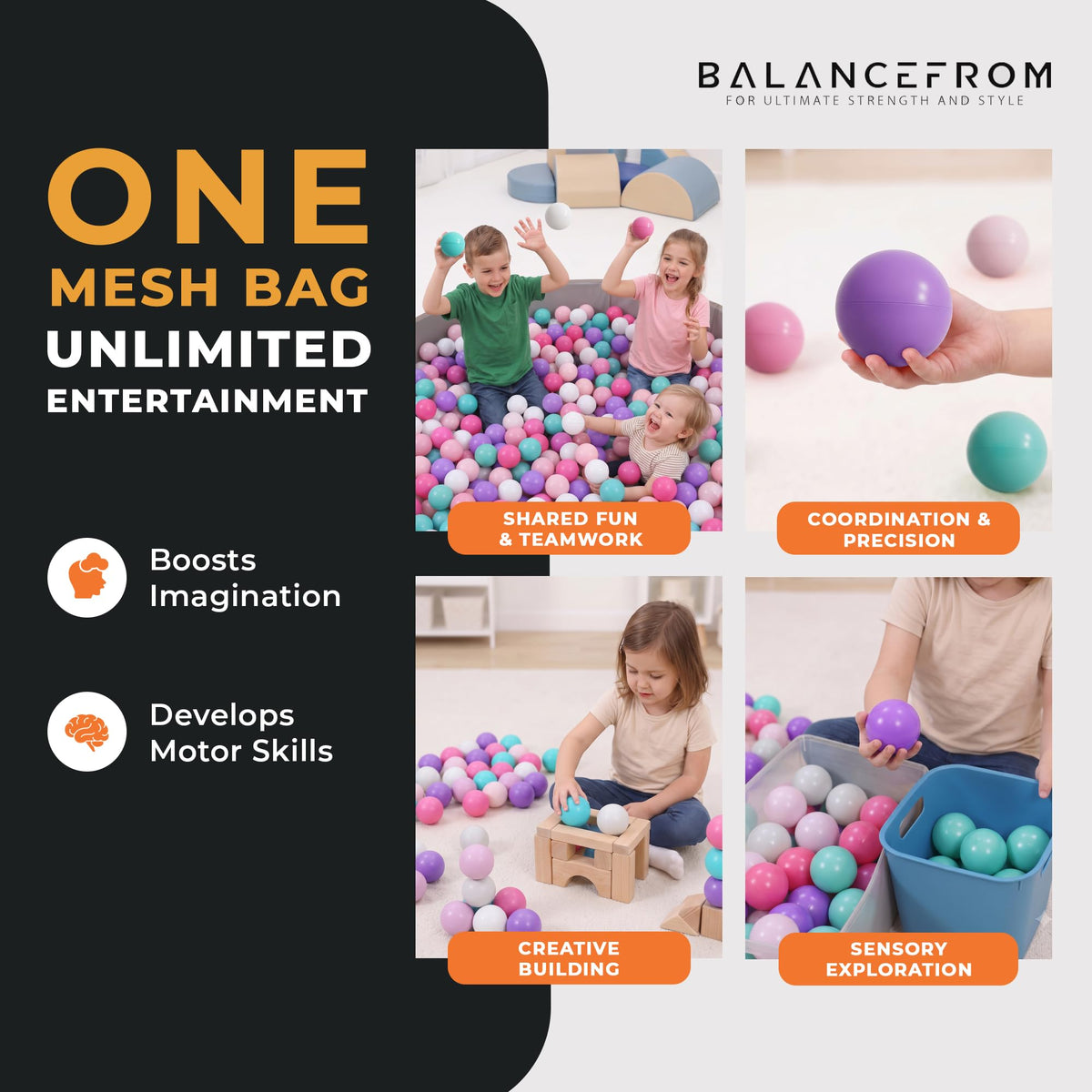 BalanceFrom Play Pit Balls Toy Set for Kids with Mesh Bag