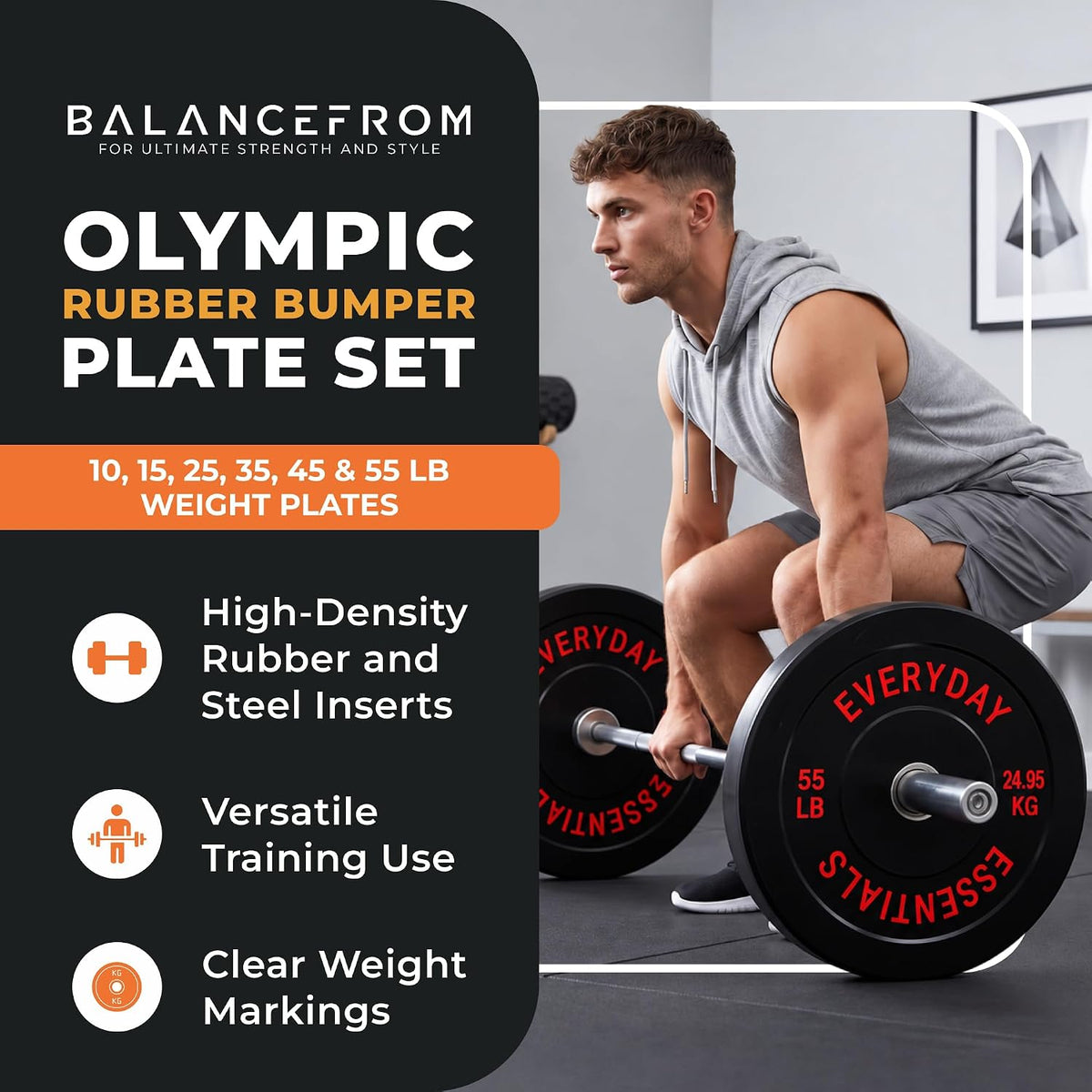 BalanceFrom Olympic Rubber Bumper Weight Plate Set with Steel Hub Inserts – 2-Inch Hole Plates for Strength Training, Powerlifting, and Weightlifting at Home, Garage, or Commercial Gym