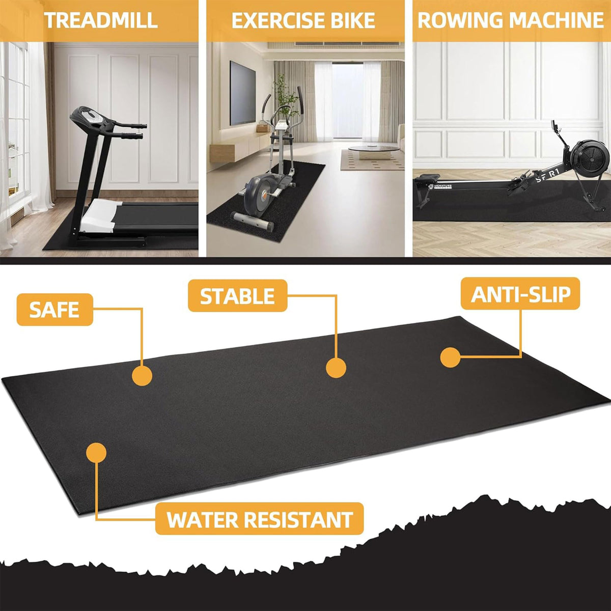 BalanceFrom GoFit High Density Treadmill Exercise Bike Equipment Mat, 3 x 6.5-ft, Foldable