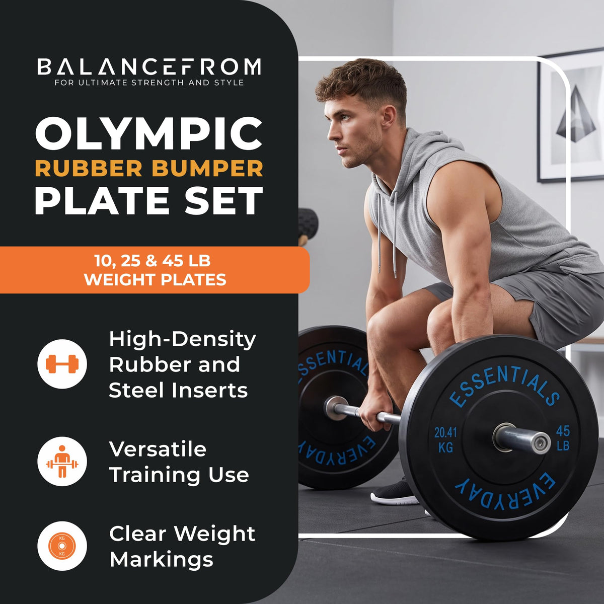 BalanceFrom Olympic Rubber Bumper Weight Plate Set with Steel Hub Inserts – 2-Inch Hole Plates for Strength Training, Powerlifting, and Weightlifting at Home, Garage, or Commercial Gym