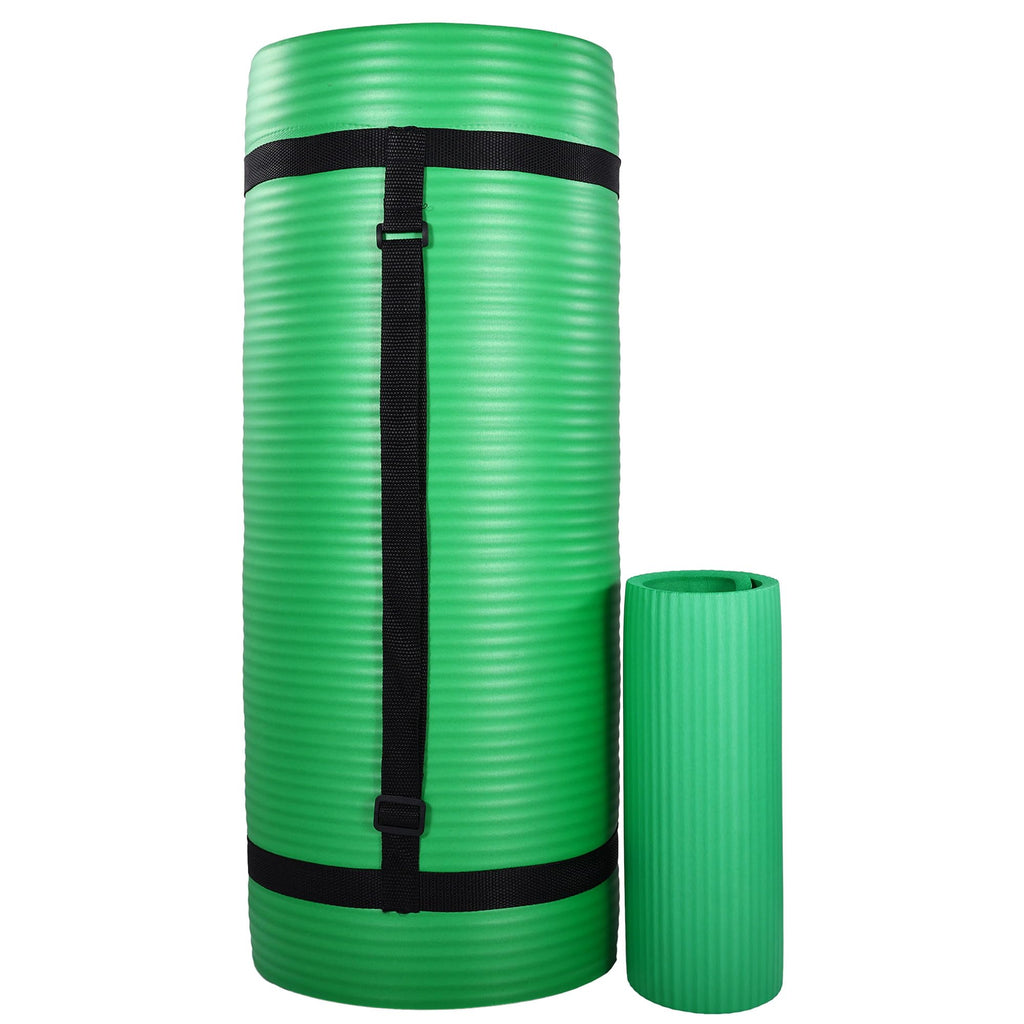 BalanceFrom 71x24 Inches Yoga Mat with Knee Pad and Optional Blocks – Extra 1-Inch Thick Non-Slip Foam with Anti-Tear Surface and Carrying Strap for Home, Studio, or Gym Workouts