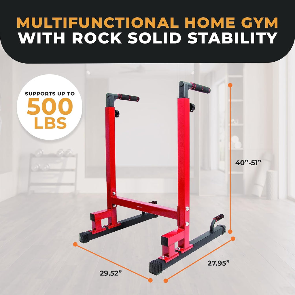 BalanceFrom Steel Frame Dip Station with Adjustable Height, 500 Pound Weight Capacity – Upper Body Workout Home Gym Equipment for Triceps, Push & Pull Ups, Leg Raises, and Bench Press