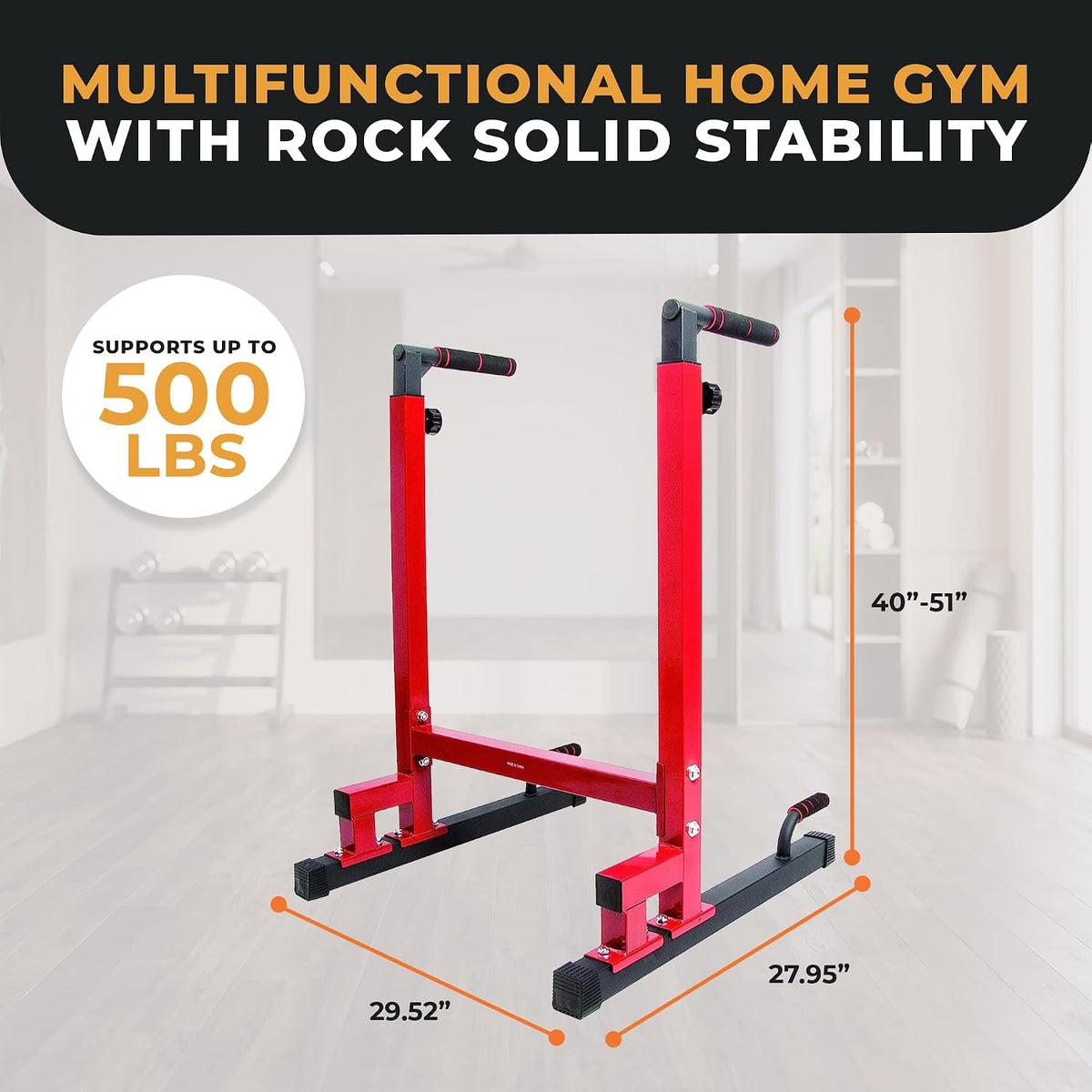 BalanceFrom Steel Frame Dip Station with Adjustable Height, 500 Pound Weight Capacity – Upper Body Workout Home Gym Equipment for Triceps, Push & Pull Ups, Leg Raises, and Bench Press