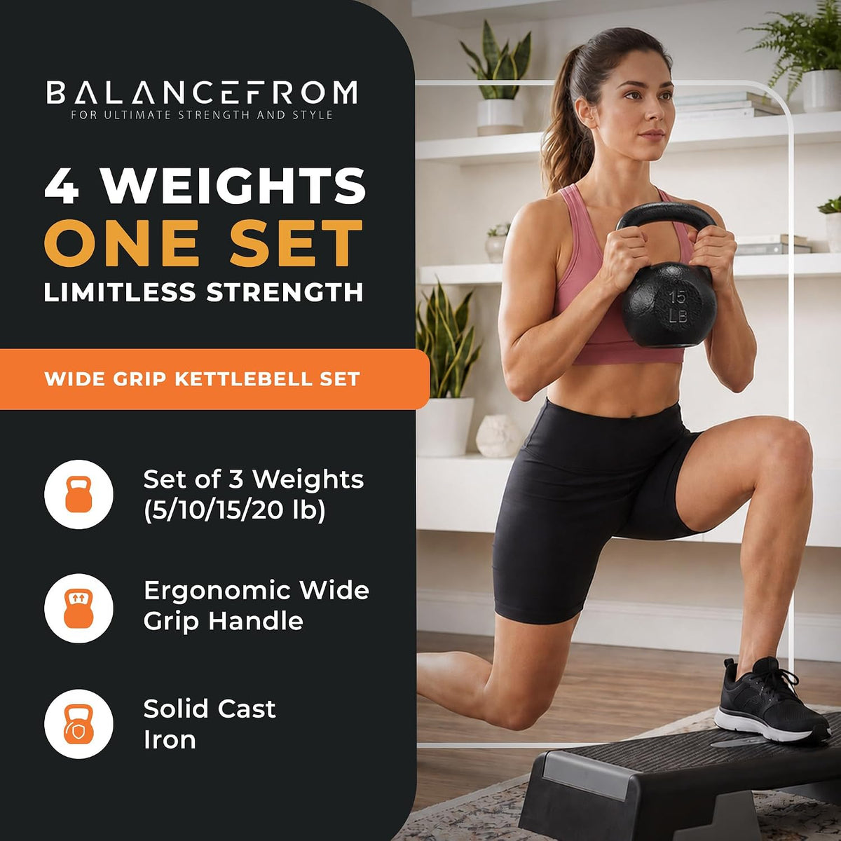 BalanceFrom Cast Iron Kettlebell Set, 30/45/50/75 Pound Options Strength Training Weights with Ergonomic Grip for Full Body Fitness at Home or Gym