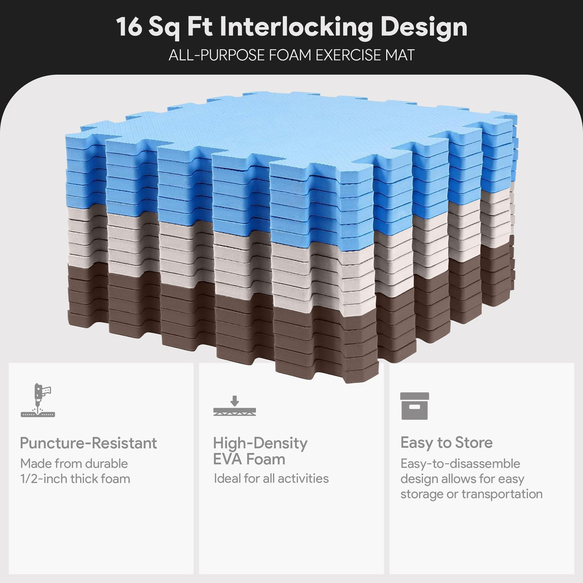 BalanceFrom 16-Pack 12x12 Inches EVA Interlocking Foam Play Tile Mat, Cream/Gray/Beige – 0.4-Inch Thick Non-Slip Puzzle Flooring for 16 Square Feet in Playroom, Nursery, or Playpen at Home