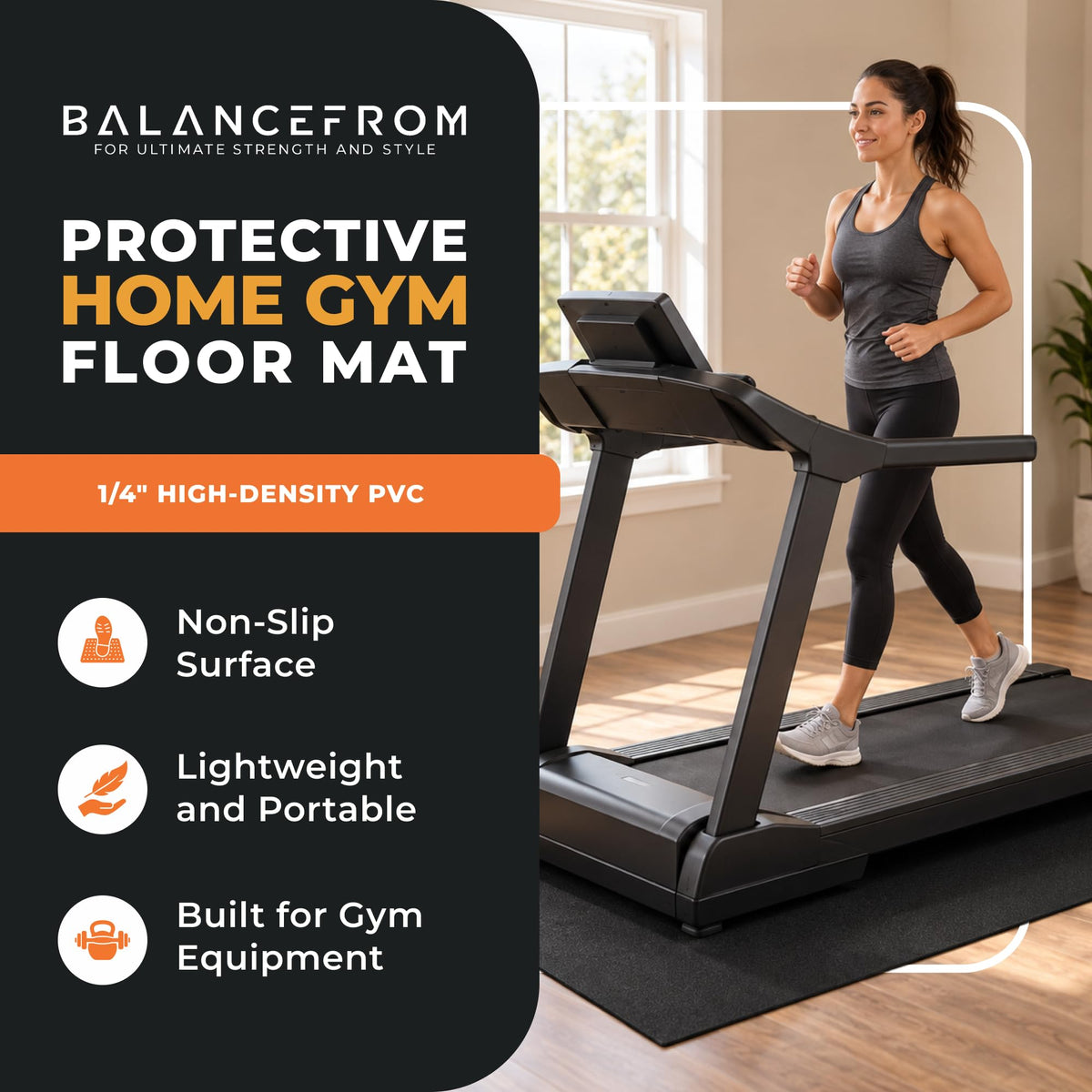 BalanceFrom GoFit High Density Treadmill Exercise Bike Equipment Mat, 3 x 6.5-ft, Foldable
