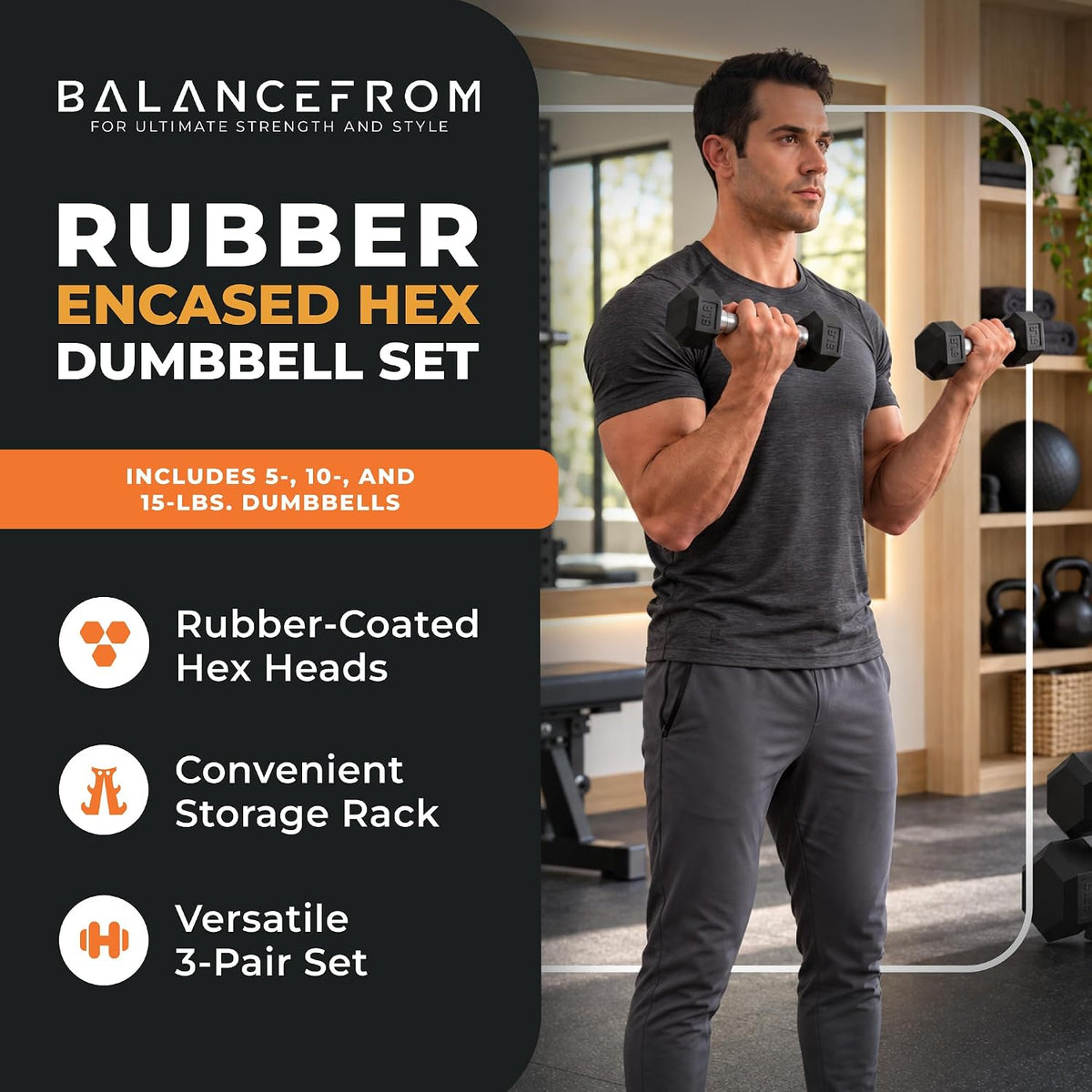 BalanceFrom Premium Rubber Encased Hex Dumbbell Sets, 46LBS Set, 60LBS Set, 100LBS Set