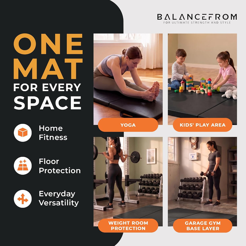 BalanceFrom 6x2 Ft 3-Panel Folding Gymnastics Mat – 2-In Thick Pad, 2 Pack
