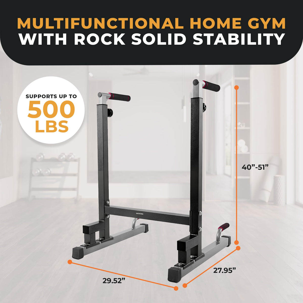 BalanceFrom Steel Frame Dip Station with Adjustable Height, 500 Pound Weight Capacity – Upper Body Workout Home Gym Equipment for Triceps, Push & Pull Ups, Leg Raises, and Bench Press