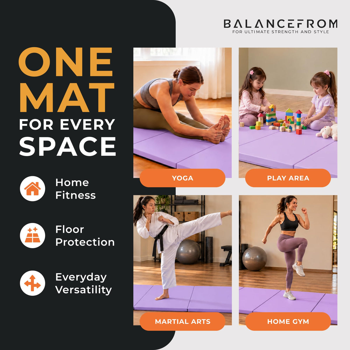 BalanceFrom 10x4 Feet 4-Panel Folding Gymnastics Mat – 2-Inch Thick Pad with Vinyl Surface and Carrying Handles for Tumbling, Yoga, Pilates, Home Workouts, and Martial Arts