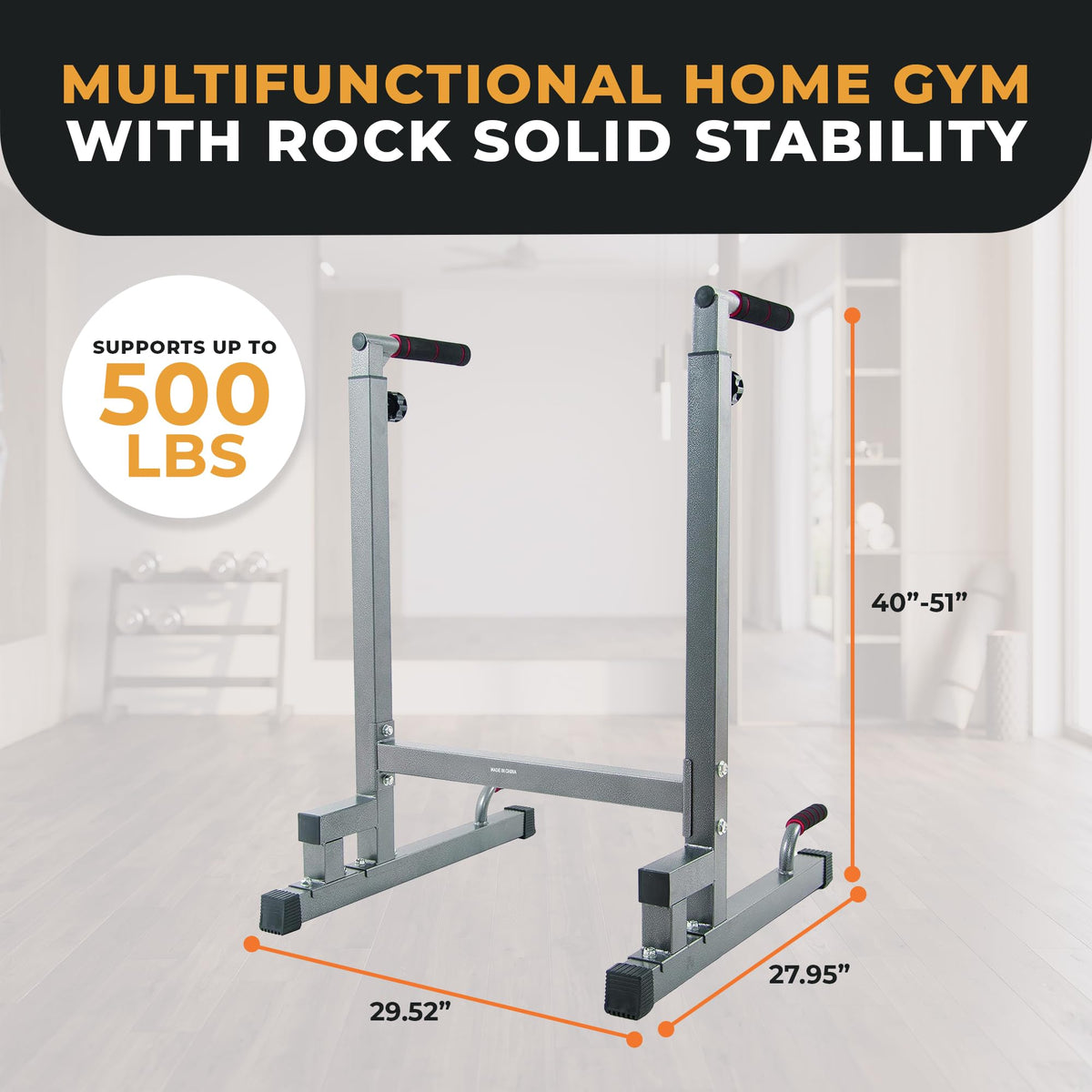 BalanceFrom Steel Frame Dip Station with Adjustable Height, 500 Pound Weight Capacity – Upper Body Workout Home Gym Equipment for Triceps, Push & Pull Ups, Leg Raises, and Bench Press