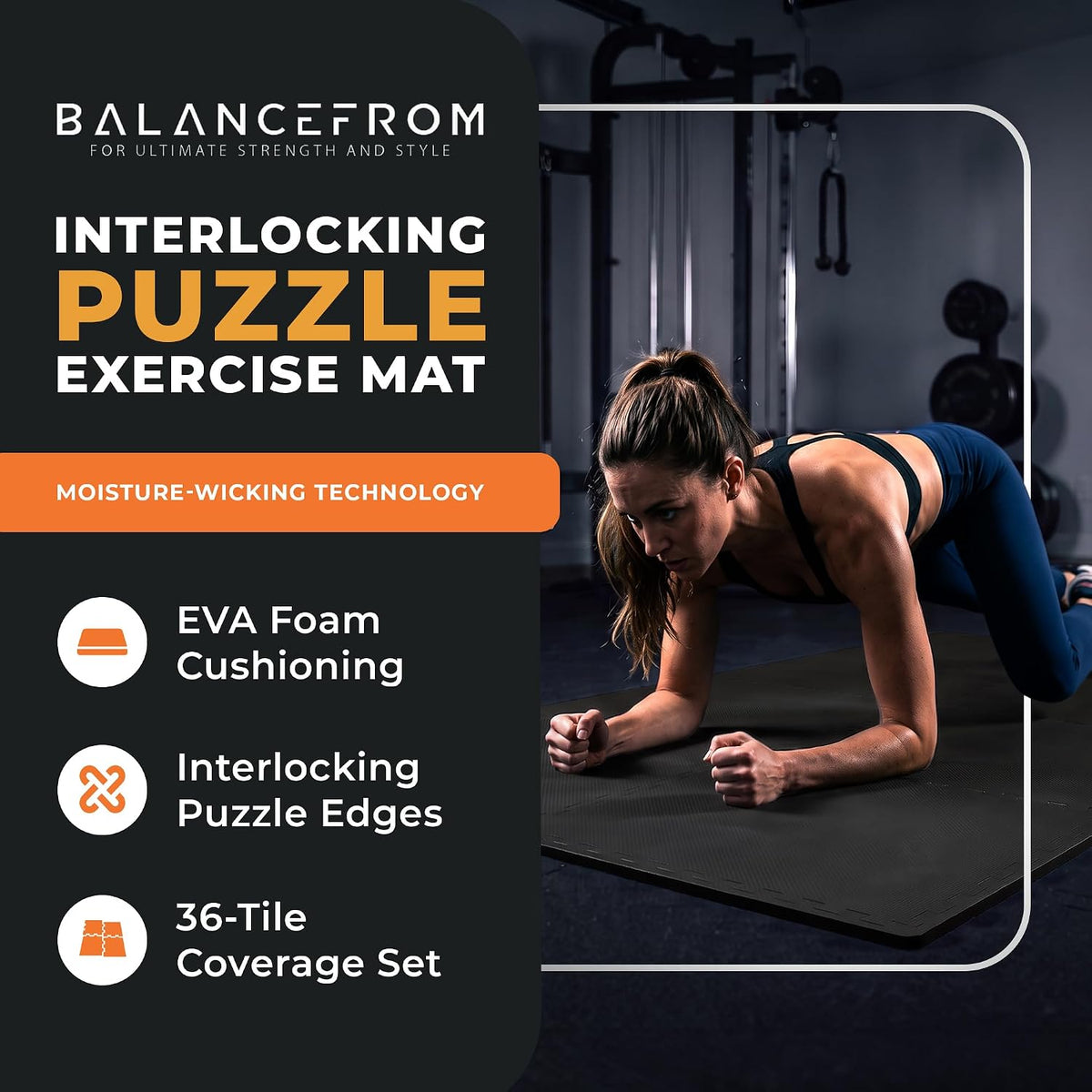 BalanceFrom 2-Pack 36-Count 24x24x0.5 Inch EVA Interlocking Foam Exercise Tile Mat, Black – Non-Slip Puzzle Flooring for Home Gym, Fitness Studio, or Playroom