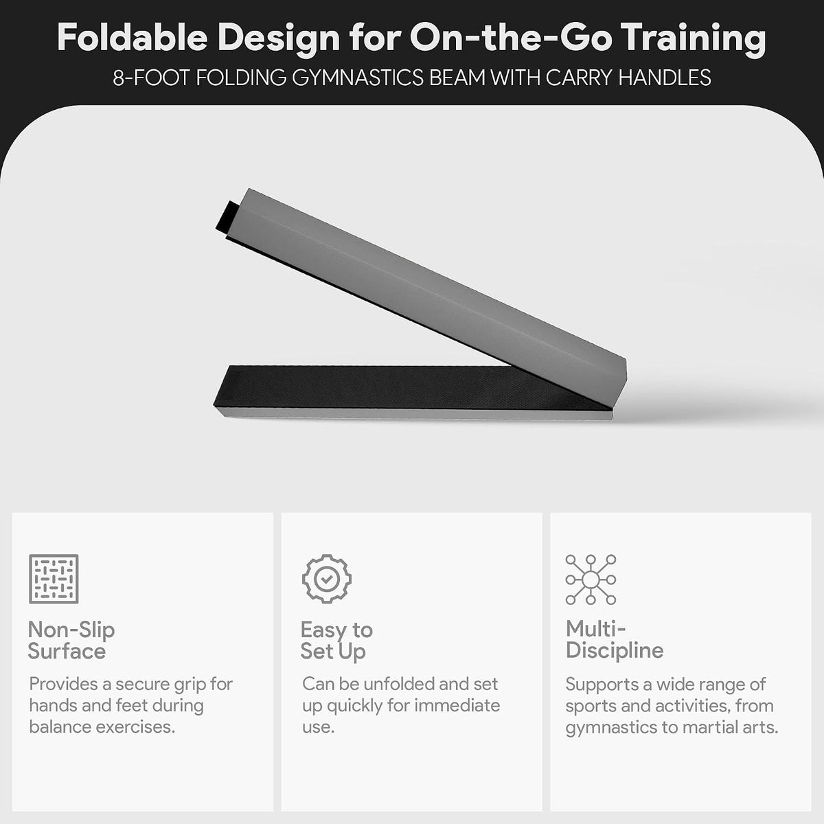 BalanceFrom PU-Covered High-Density Folding Foam Balance Beam, 8- or 9-Foot Options – Portable Training Equipment with Hook-and-Loop Connector for Gymnastics, Cheer, and Martial Arts