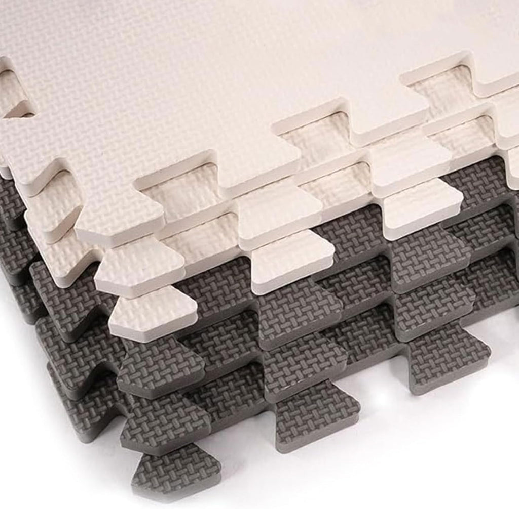 BalanceFrom 16-Pack 12x12 Inches EVA Interlocking Foam Play Tile Mat, Cream/Gray/Beige – 0.4-Inch Thick Non-Slip Puzzle Flooring for 16 Square Feet in Playroom, Nursery, or Playpen at Home