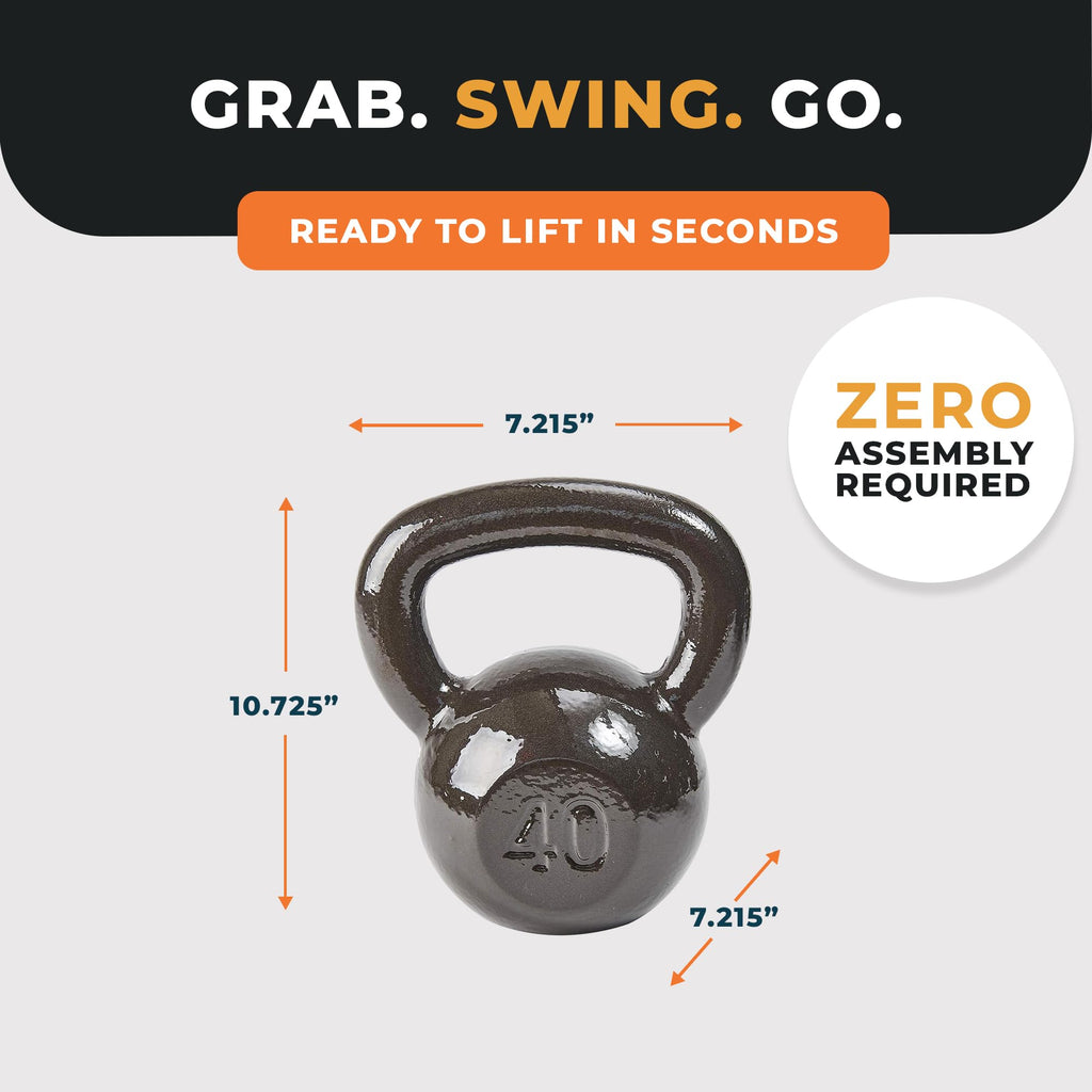 BalanceFrom Cast Iron Kettlebell for Home Gym Strength Training with Textured Wide Handle, 10-100Lb, Single