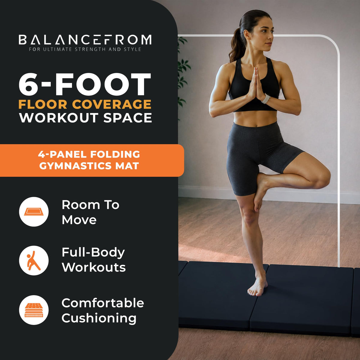 BalanceFrom 6x4 Feet 4-Panel Folding Gymnastics Mat – 2-Inch Thick Pad with Vinyl Surface and Carrying Handles for Tumbling, Yoga, Pilates, Home Workouts, and Martial Arts