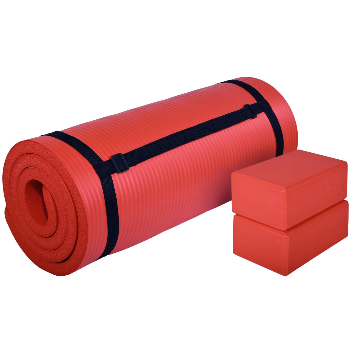 BalanceFrom 71x24 Inches Yoga Mat with Knee Pad and Optional Blocks – Extra 1-Inch Thick Non-Slip Foam with Anti-Tear Surface and Carrying Strap for Home, Studio, or Gym Workouts