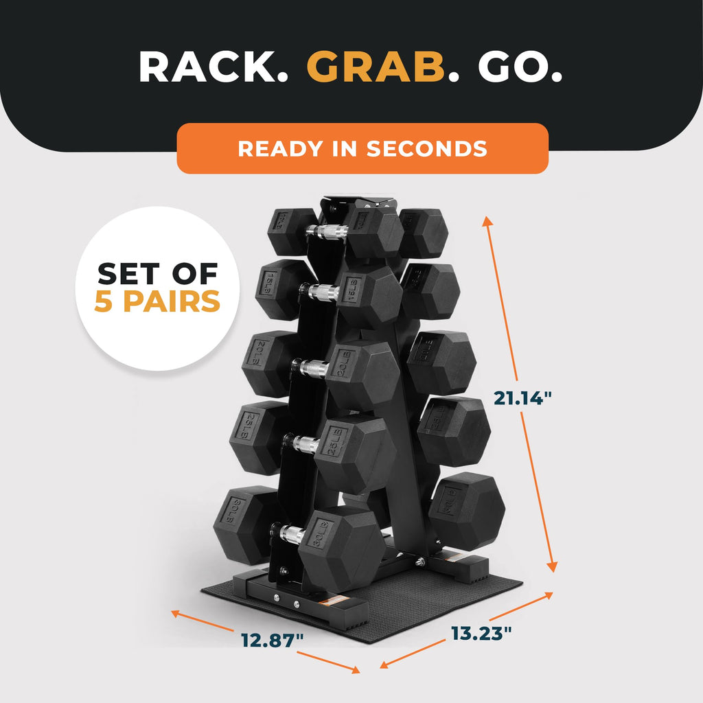 BalanceFrom Rubber Coated Hex Dumbbell Weight Set with Storage Rack, 100LB or 150LB or 200LB Set, 5-20 lbs or 5-25 lbs or 10-30 lbs Pairs