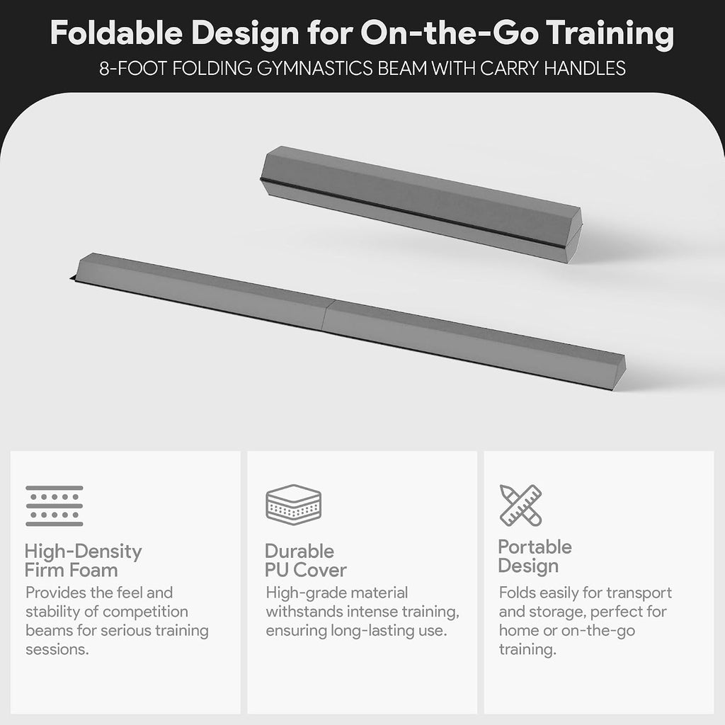 BalanceFrom PU-Covered High-Density Folding Foam Balance Beam, 8- or 9-Foot Options – Portable Training Equipment with Hook-and-Loop Connector for Gymnastics, Cheer, and Martial Arts