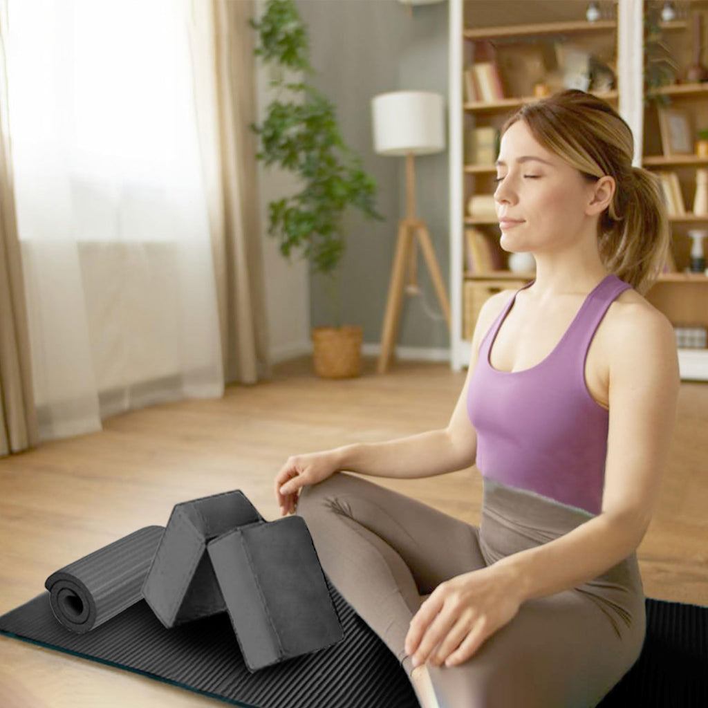 BalanceFrom 7-Piece Yoga Set with 71x24x0.5 Inches Extra Thick Mat and Carrying Sling – Includes 2 Blocks, Stretch Strap, 2 Towels, and Knee Pad for Home, Studio, and Gym Workouts