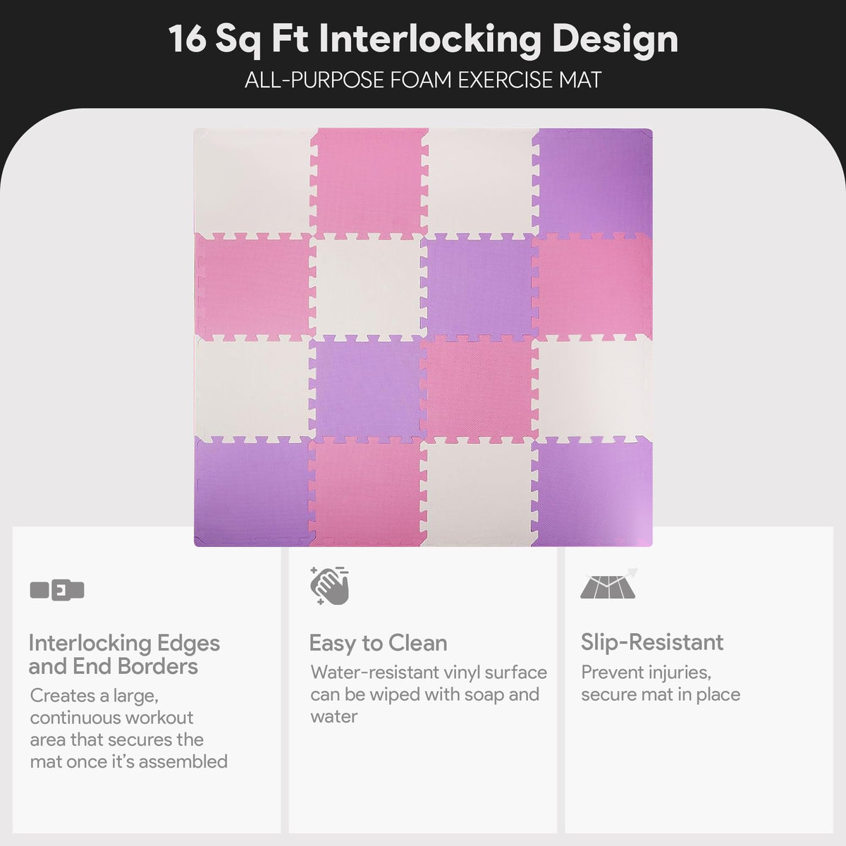 BalanceFrom 16-Pack 12x12 Inches EVA Interlocking Foam Play Tile Mat, Cream/Gray/Beige – 0.4-Inch Thick Non-Slip Puzzle Flooring for 16 Square Feet in Playroom, Nursery, or Playpen at Home