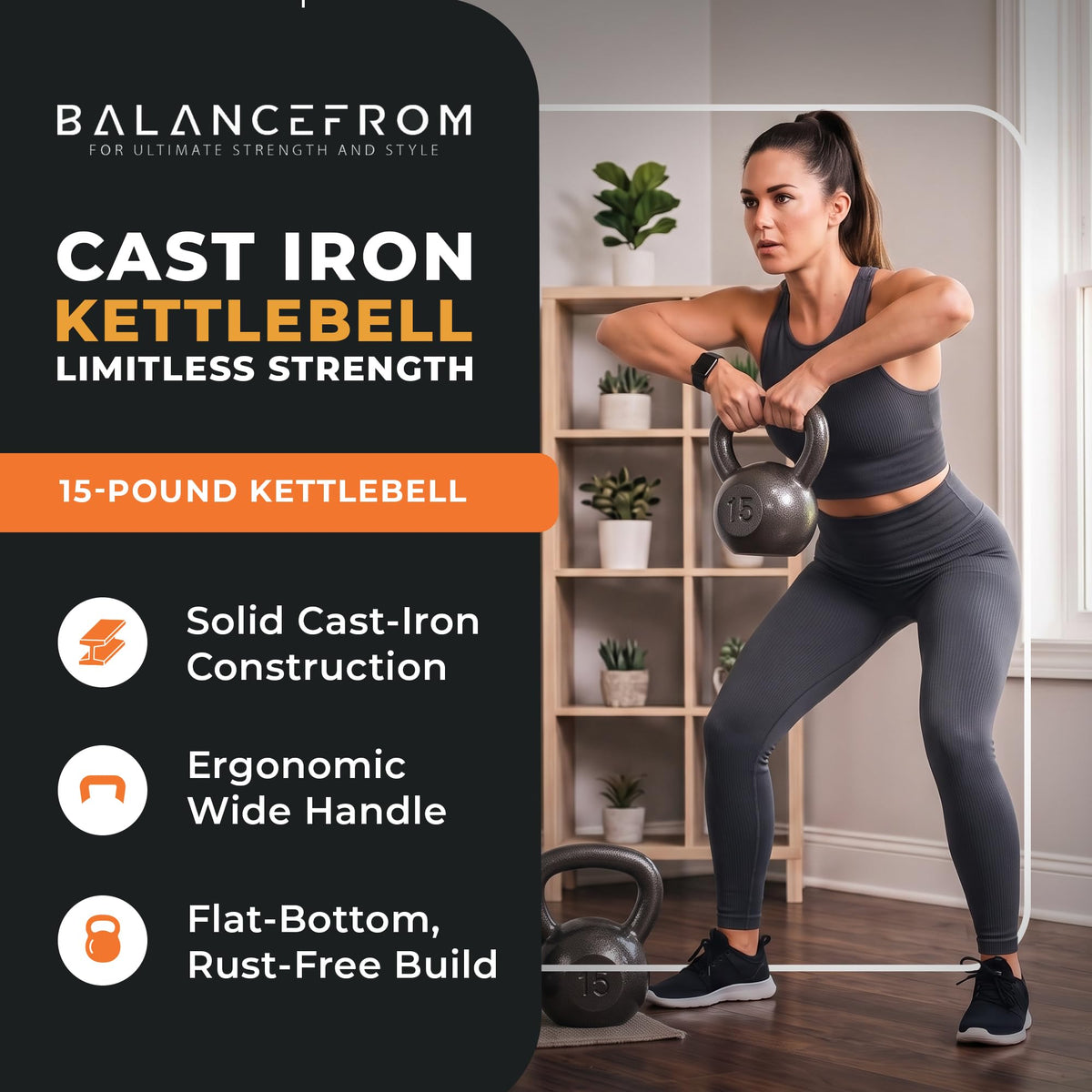 BalanceFrom Cast Iron Kettlebell for Home Gym Strength Training with Textured Wide Handle, 10-100Lb, Single