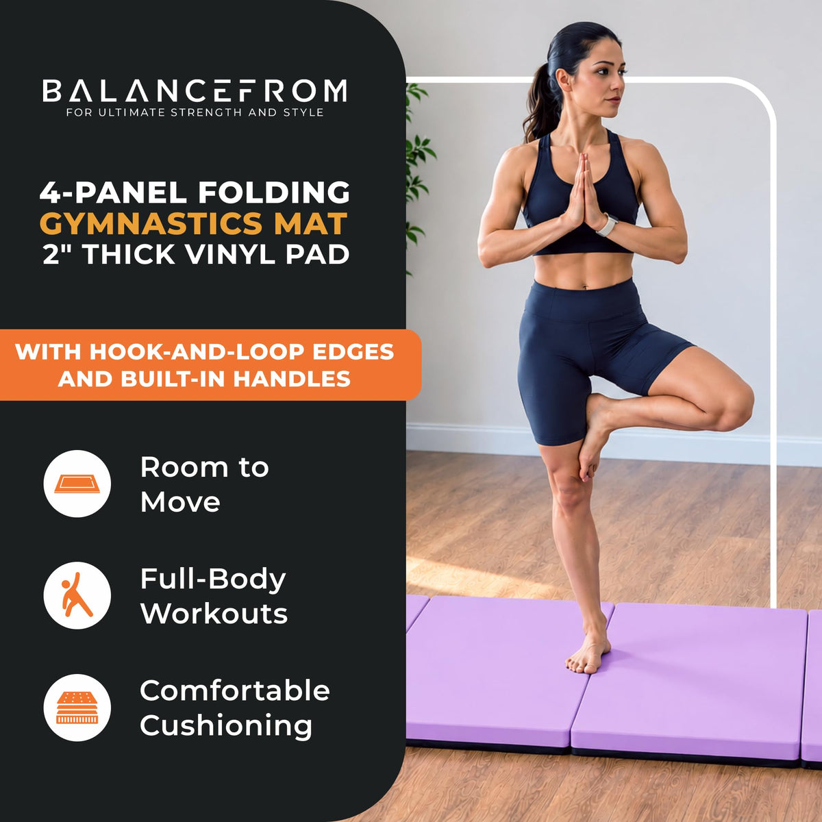 BalanceFrom 10x4 Feet 4-Panel Folding Gymnastics Mat – 2-Inch Thick Pad with Vinyl Surface and Carrying Handles for Tumbling, Yoga, Pilates, Home Workouts, and Martial Arts