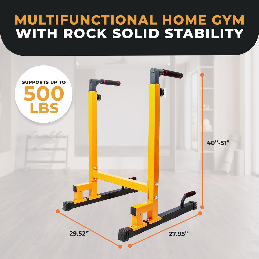 BalanceFrom Steel Frame Dip Station with Adjustable Height, 500 Pound Weight Capacity – Upper Body Workout Home Gym Equipment for Triceps, Push & Pull Ups, Leg Raises, and Bench Press
