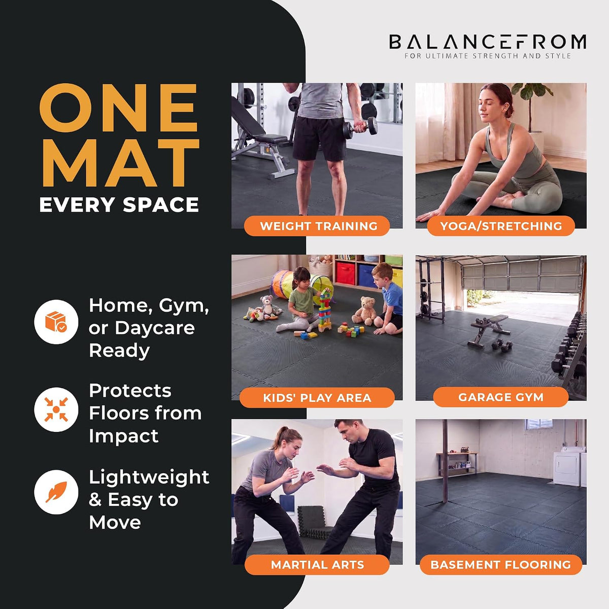 BalanceFrom 2-Pack 36-Count 24x24x0.5 Inch EVA Interlocking Foam Exercise Tile Mat, Black – Non-Slip Puzzle Flooring for Home Gym, Fitness Studio, or Playroom
