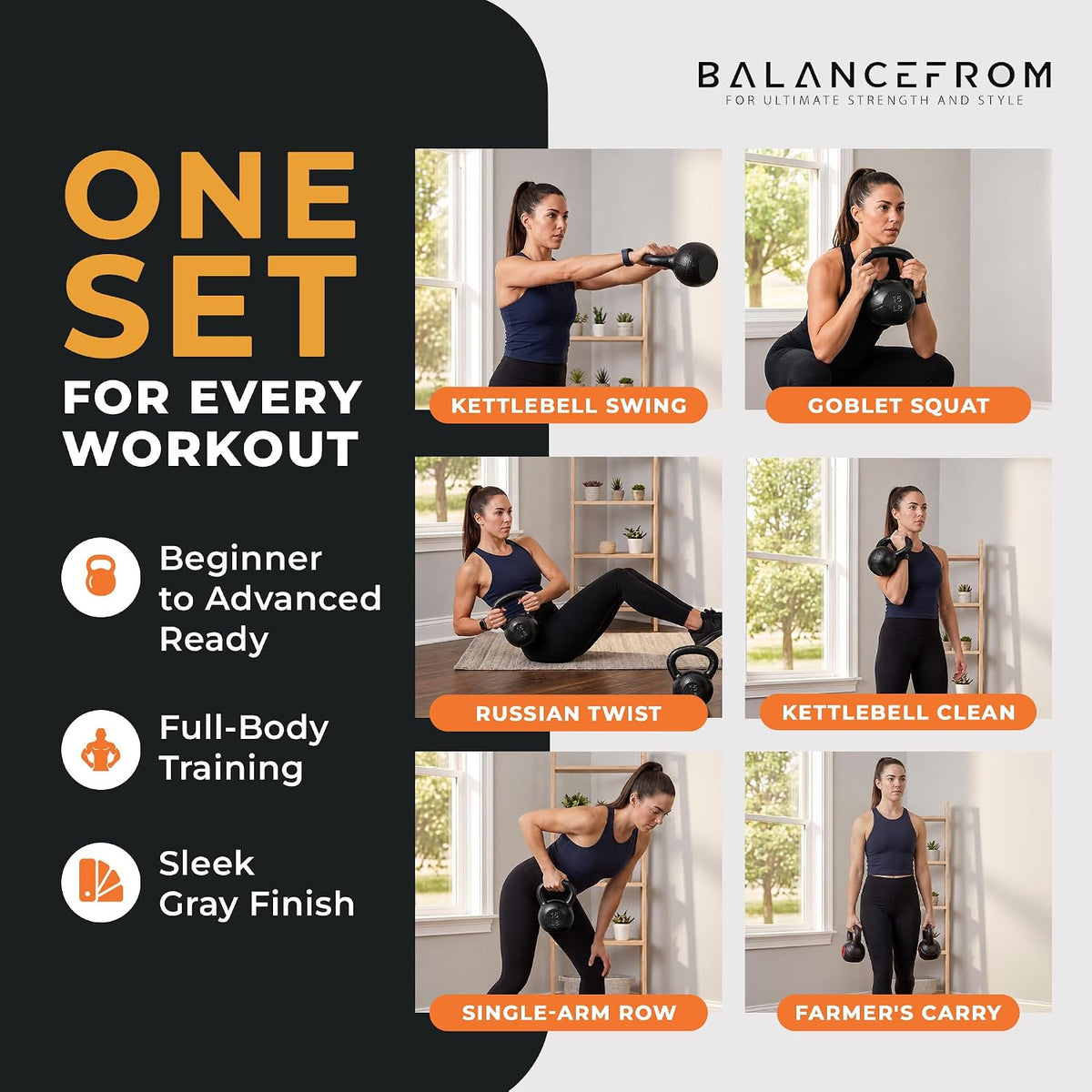 BalanceFrom Cast Iron Kettlebell Set, 30/45/50/75 Pound Options Strength Training Weights with Ergonomic Grip for Full Body Fitness at Home or Gym