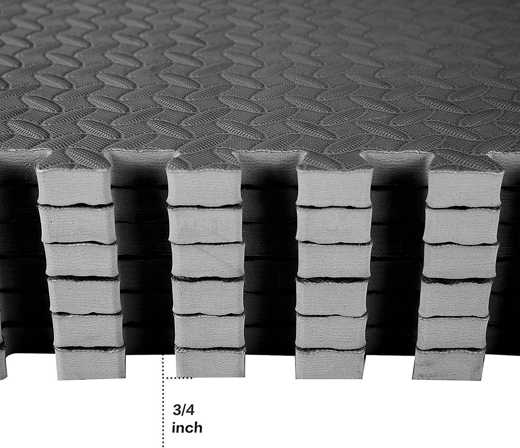 BalanceFrom 2-Pack 24-Count 24x24x0.75 Inch EVA Interlocking Foam Exercise Tile Mat, Black – Non-Slip Puzzle Flooring for Home Gym, Fitness Studio, or Playroom