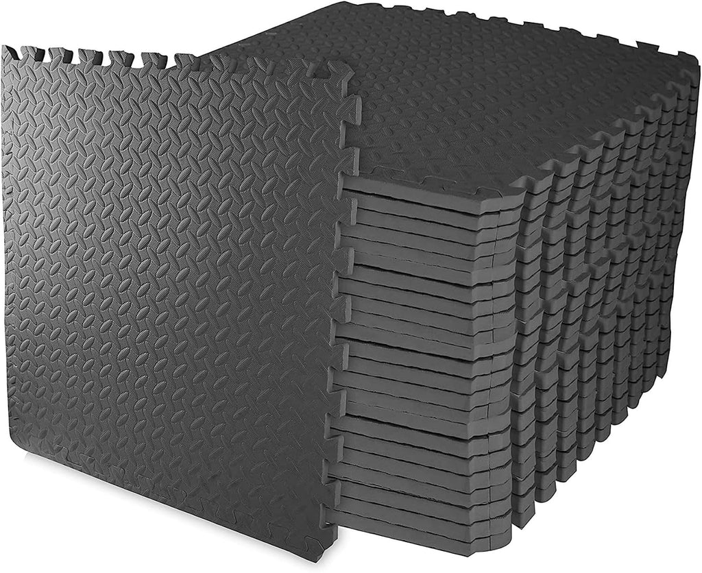 BalanceFrom 2-Pack 24-Count 24x24x0.75 Inch EVA Interlocking Foam Exercise Tile Mat, Black – Non-Slip Puzzle Flooring for Home Gym, Fitness Studio, or Playroom