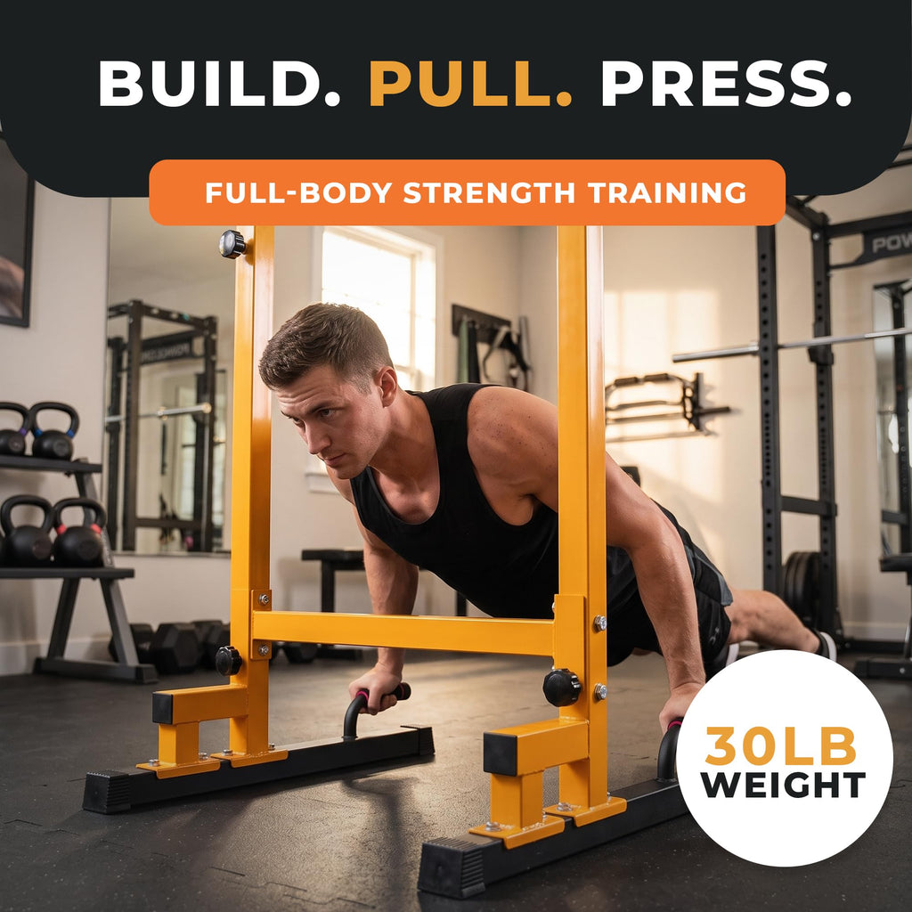 BalanceFrom Steel Frame Dip Station with Adjustable Height, 500 Pound Weight Capacity – Upper Body Workout Home Gym Equipment for Triceps, Push & Pull Ups, Leg Raises, and Bench Press