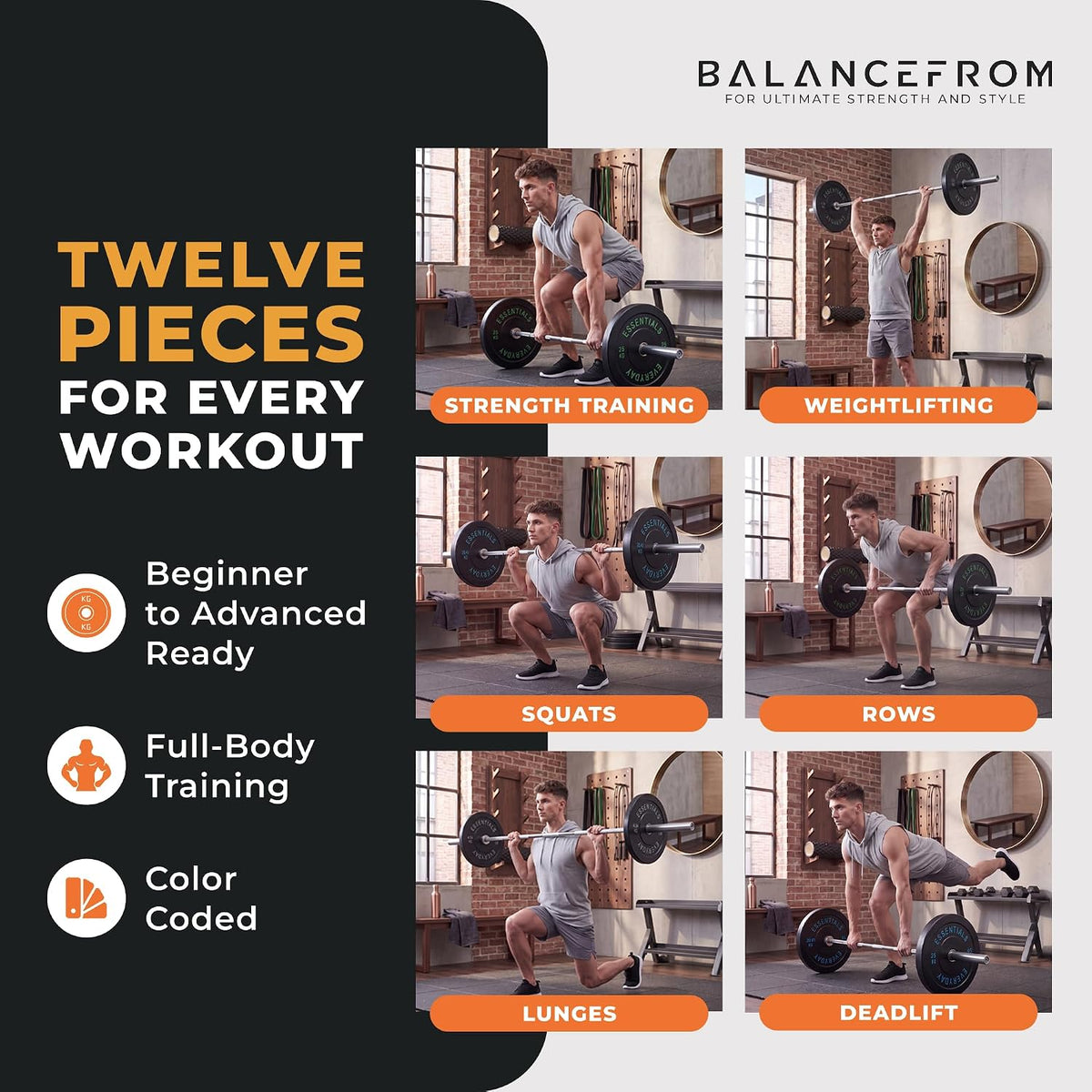 BalanceFrom Olympic Rubber Bumper Weight Plate Set with Steel Hub Inserts – 2-Inch Hole Plates for Strength Training, Powerlifting, and Weightlifting at Home, Garage, or Commercial Gym