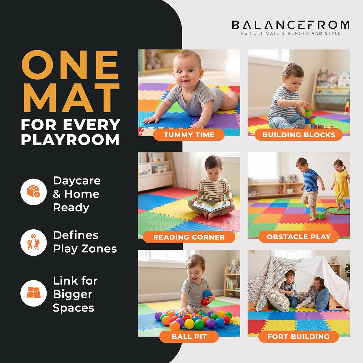 BalanceFrom Play Tile Mat 0.4 Inch Thick, EVA Interlocking Foam Floor