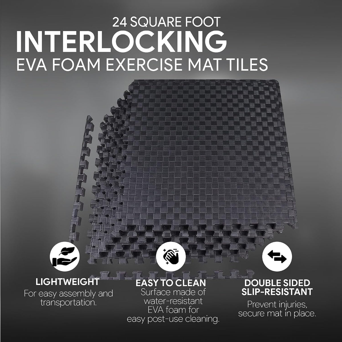 BalanceFrom 2-Pack 6-Count 24x24x1 Inch EVA Interlocking Foam Exercise Tile Mat, Black – Non-Slip Puzzle Flooring for Home Gym, Fitness Studio, or Playroom