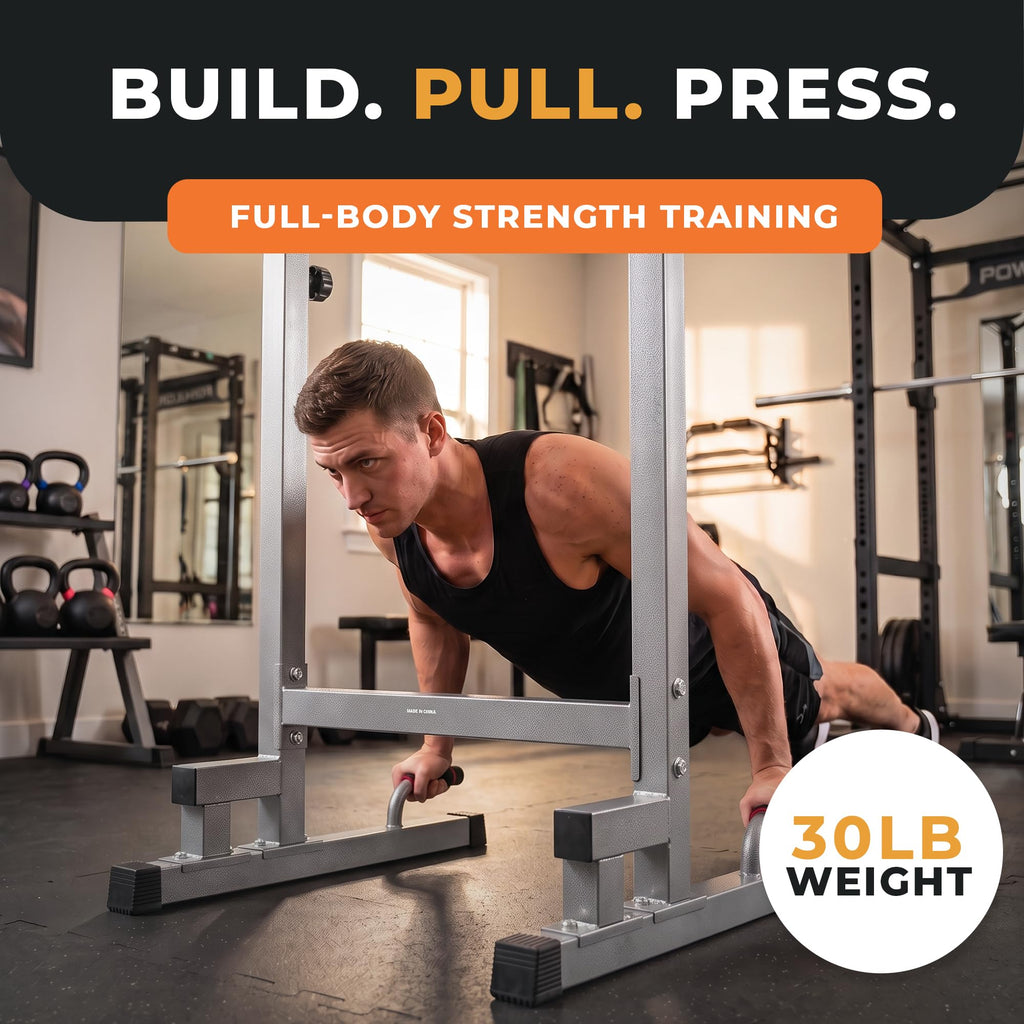 BalanceFrom Steel Frame Dip Station with Adjustable Height, 500 Pound Weight Capacity – Upper Body Workout Home Gym Equipment for Triceps, Push & Pull Ups, Leg Raises, and Bench Press